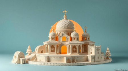 Miniature model of a historical monument. 3D renderingの写真素材