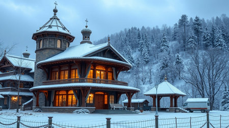 Traditional wooden house in the mountains. Carpathians.の写真素材