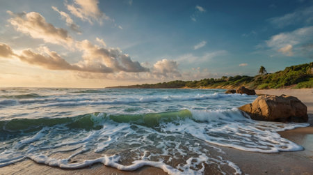 Beautiful sunset on the beach in Sri Lanka. Panorama.の写真素材