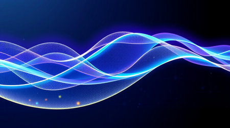 Dark blue abstract background with a glowing abstract waves, design element.