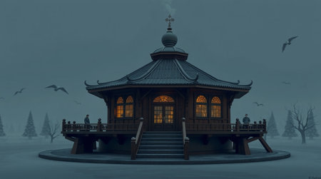 3D rendering of a pavilion in the middle of the forestの写真素材