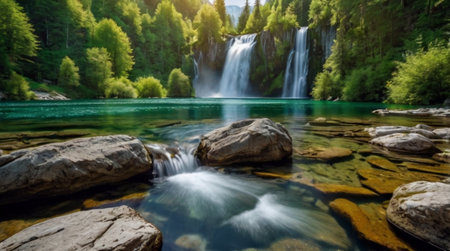 Beautiful waterfall in the forest. Waterfall in the mountains.の写真素材