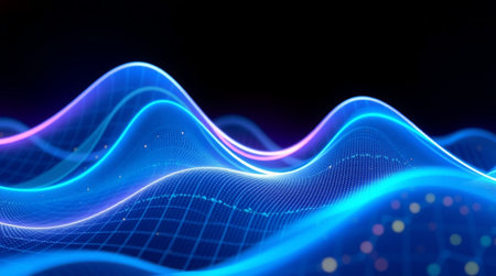 3d render of abstract digital wave with glowing particles. Technology background