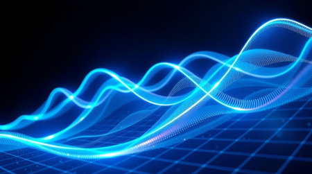 abstract technology background with blue glowing lines, 3d render illustration
