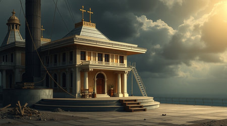 Church on the shore of the sea. 3d render illustration.の写真素材