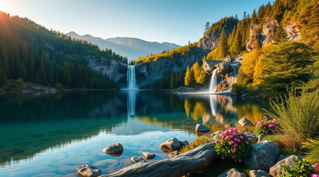 Fantastic view of the beautiful alpine lakeの写真素材