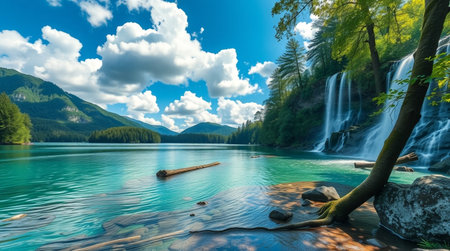 Beautiful summer landscape of Plitvice Lakes National Park in Croatiaの写真素材