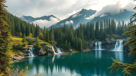 Beautiful turquoise water of a mountain lake in the mountainsの写真素材