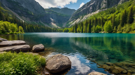 Beautiful alpine lake in the mountains. Mountain lake in the Alps.