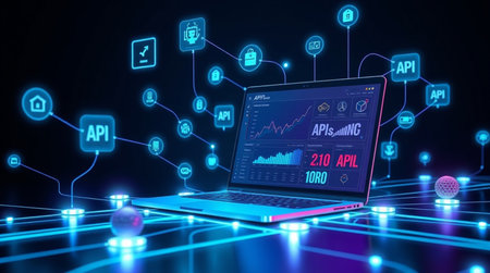 Laptop with online stock market chart on screen. 3d rendering