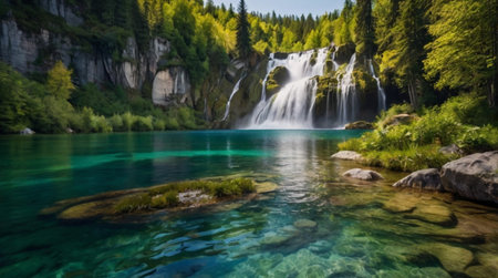 Beautiful waterfalls in Plitvice Lakes National Park, Croatiaの写真素材