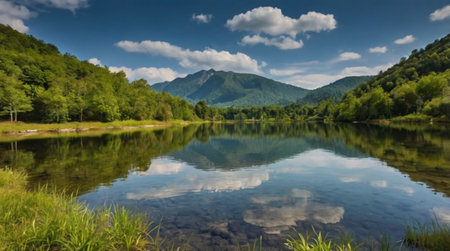 Landscape with a lake in the Carpathian Mountains, Ukraine