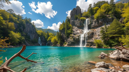 Beautiful waterfall in the Plitvice Lakes National Park, Croatiaの写真素材