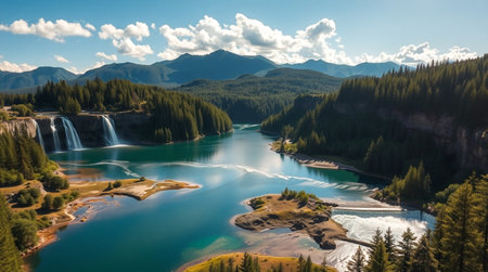 Aerial view of the beautiful lake in the mountains. Summer landscape.の写真素材