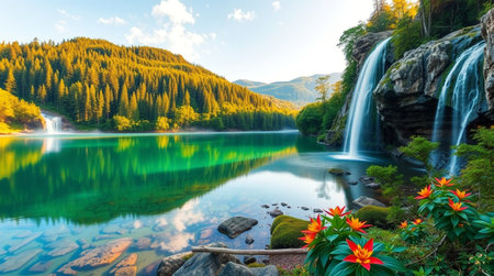 Beautiful view of waterfallsの写真素材