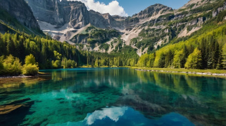 Lake in the Dolomites, Italy. Panoramic viewの写真素材