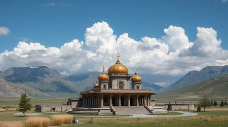 Kyrgyzstan, Tien Shan mountains, Cathedral of Christ the Saviourの写真素材