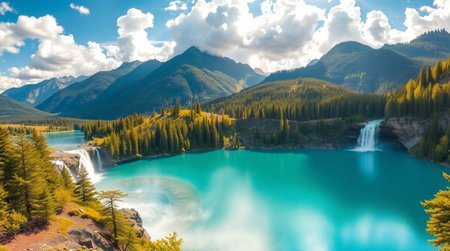 Beautiful turquoise lake in the mountains. Panorama.の写真素材