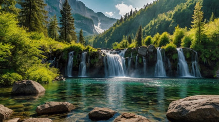 Beautiful waterfall in the mountains. Landscape with a waterfall in the mountains.の写真素材
