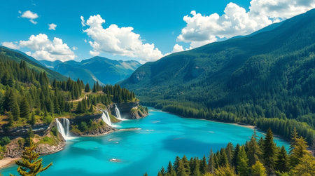 Panoramic view of turquoise water of a lake, Kyrgyzstanの写真素材