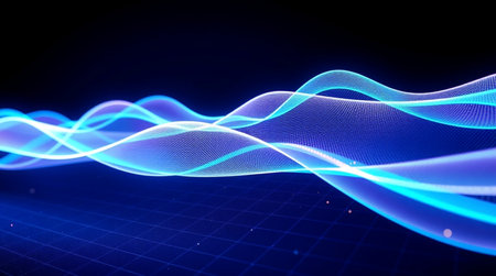 abstract technology background with blue glowing lines, 3d render illustration