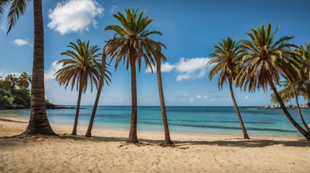 Palm trees on the tropical beach in Guadeloupe, Caribbeanの写真素材