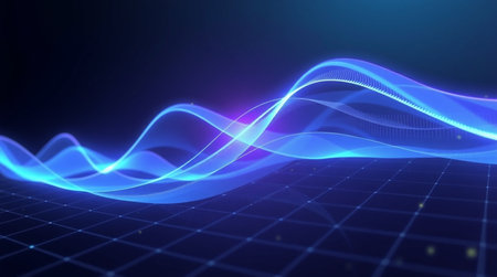 abstract technology background with blue wave lines. 3d render illustration