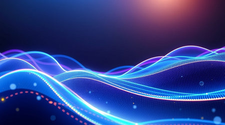 3d render, abstract background with glowing particles, neon lines and bokeh