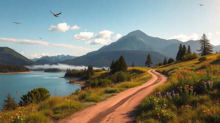 Mountains and lake in Alberta, Canada.の写真素材