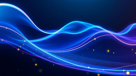 abstract glowing particles wave. Futuristic technology style. Elegant background for business tech presentations.の写真素材