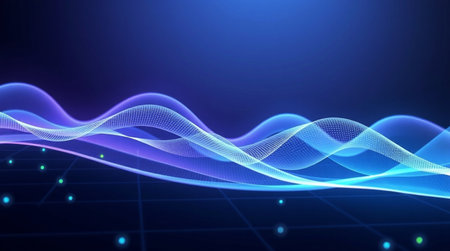 abstract blue wave technology background with glowing particles. 3d rendering