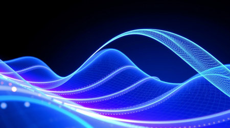 abstract blue background with lines and waves, 3d render illustration