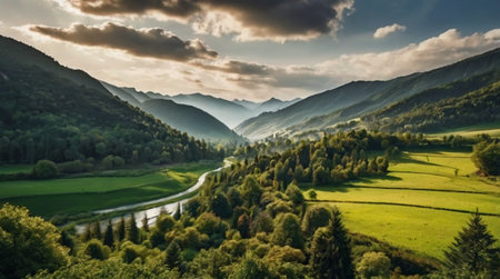 Panoramic view of the valley in the Carpathians.の写真素材