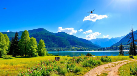 Idyllic summer landscape in the Bavarian Alps, Germany.の写真素材