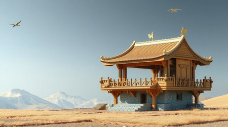 3d illustration of a pavilion in the desertの写真素材