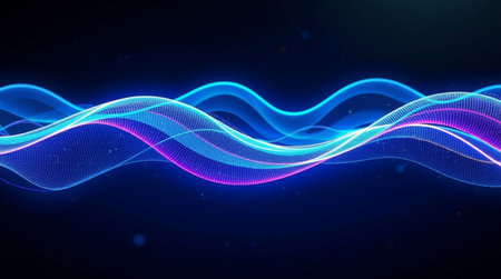 abstract background with blue and purple wavy linesの写真素材