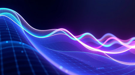 3d rendering of abstract technology background with glowing particles. Futuristic wave design.