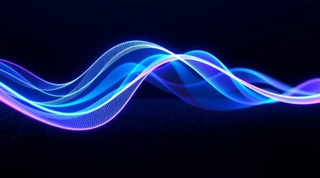 abstract blue wavy lines on black background, 3d render