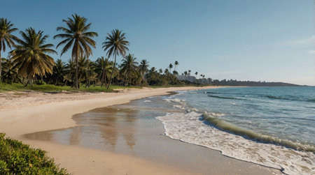 Panoramic view of the beach and palm trees in Sri Lanka
