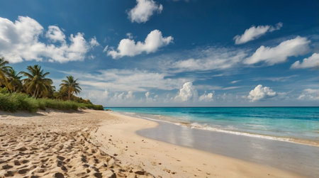 Beautiful tropical beach with white sand and turquoise ocean waterの写真素材