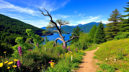 Beautiful summer landscape in the mountains. Composition of nature.の写真素材