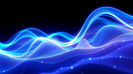 abstract blue wave on black background. 3d rendering - illustration