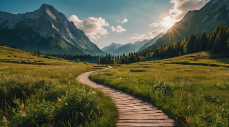 Panoramic view of the Dolomites in Italy. Panoramic view of the Alps.の写真素材