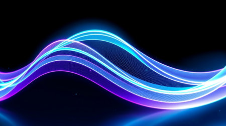 abstract glowing blue lines on black background, 3d render illustration