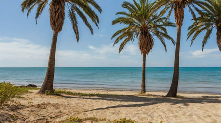 Palm trees on the beach in Hurghada, Egypt.の写真素材