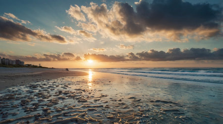Beautiful sunset on the beach. Seascape. Panoramaの写真素材