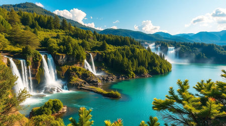 Panoramic view of the waterfallの写真素材