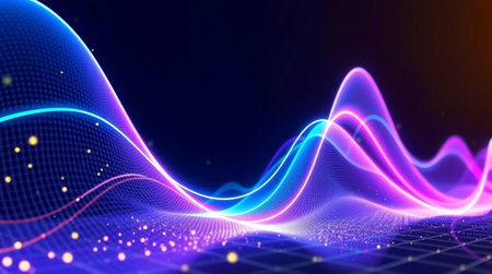3d render of abstract technology background. Futuristic wave with glowing particles.