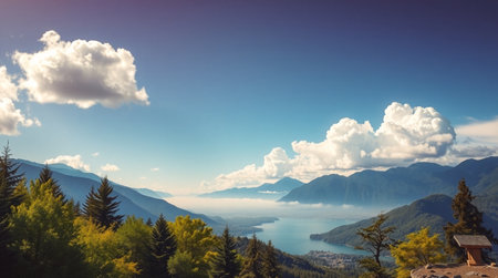 Panoramic view of lake Como, Italy. Beautiful summer landscape.の写真素材