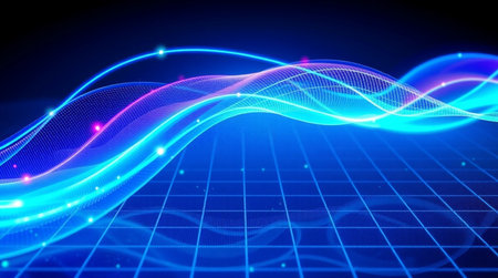 abstract technology wave background with glowing lines. 3d render illustration